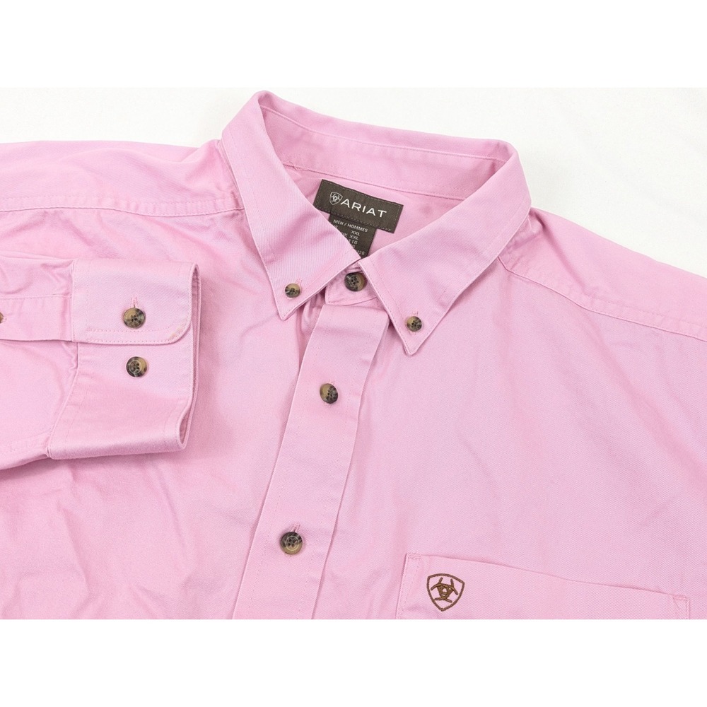 Ariat Shirt Mens XXL Pink Long Sleeve Dress Casual Embroidered Button Down